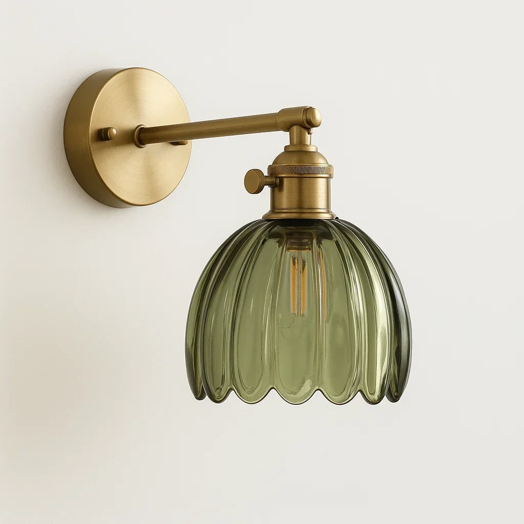 Retro Brass Wall Sconce with Fluted Glass Shade - Adjustable Wall Lamp for Bedside Reading Light 3