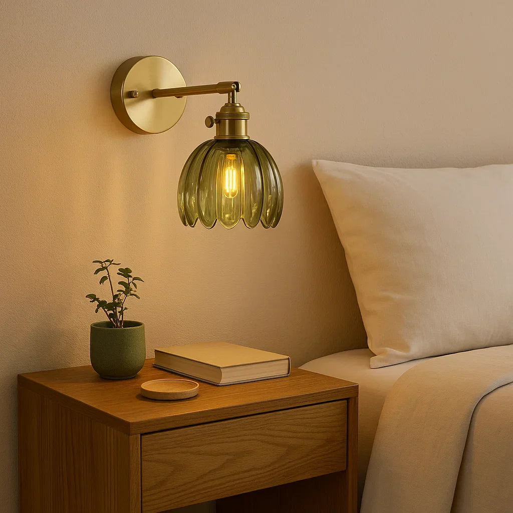 Retro Brass Wall Sconce with Fluted Glass Shade - Adjustable Wall Lamp for Bedside Reading Light 4