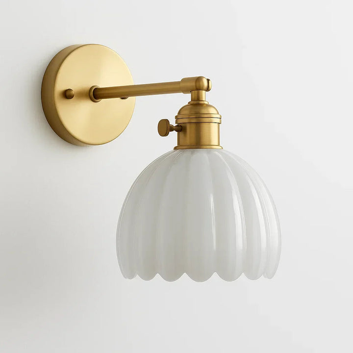 Retro Brass Wall Sconce with Fluted Glass Shade - Adjustable Wall Lamp for Bedside Reading Light 5