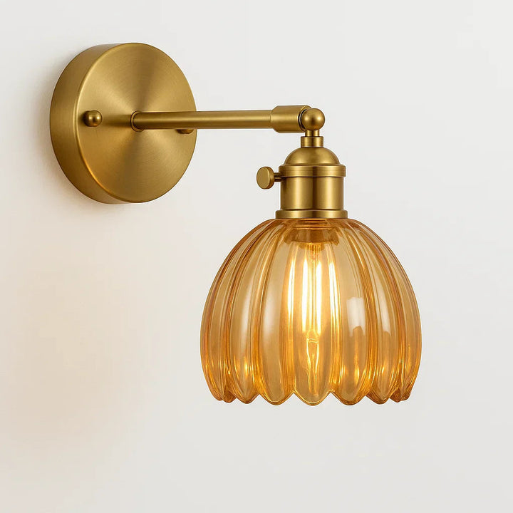 Retro Brass Wall Sconce with Fluted Glass Shade - Adjustable Wall Lamp for Bedside Reading Light 7