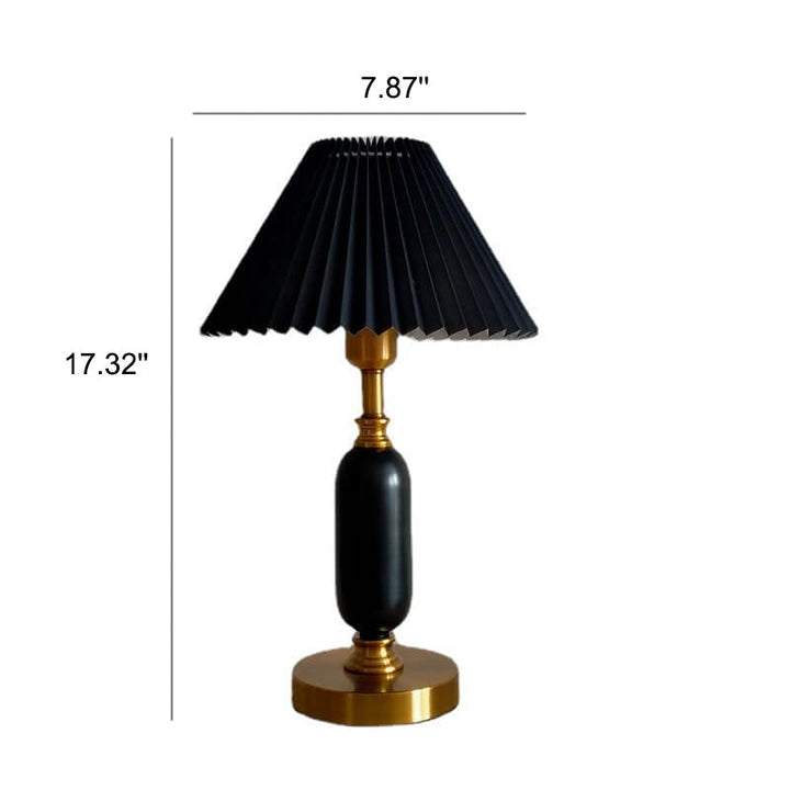 Retro Pleated Table Lamp with Black Shade - Vintage Brass Column Design for Bedroom and Living Room 4