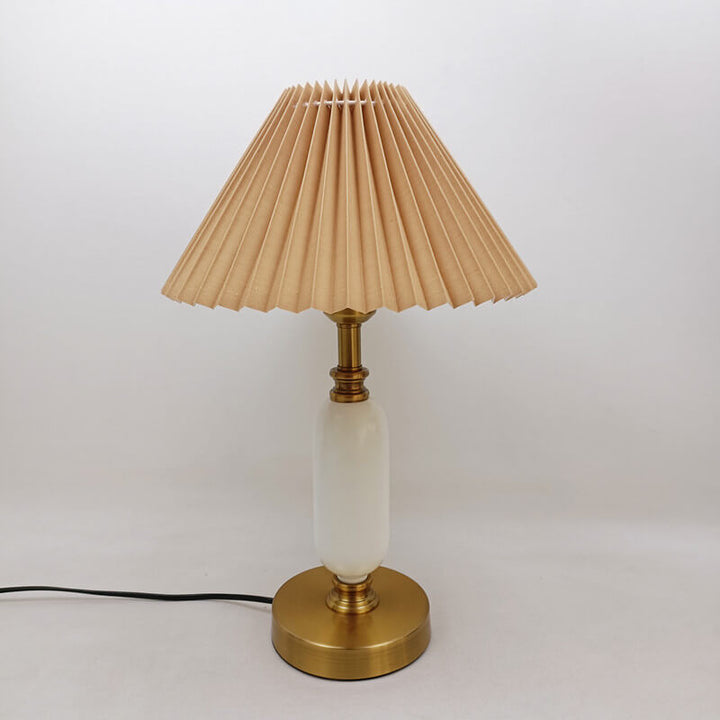 Retro Pleated Table Lamp with Black Shade - Vintage Brass Column Design for Bedroom and Living Room 8
