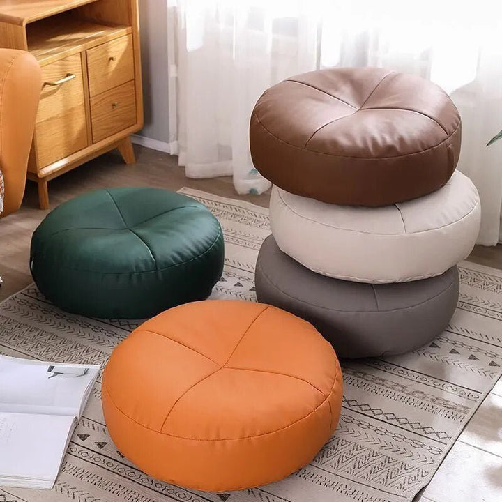 Round Nappa Leather Floor Cushion - Simple Japanese Style for Comfort and Relaxation 1