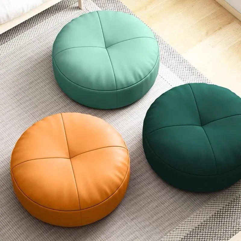 Round Nappa Leather Floor Cushion - Simple Japanese Style for Comfort and Relaxation 2