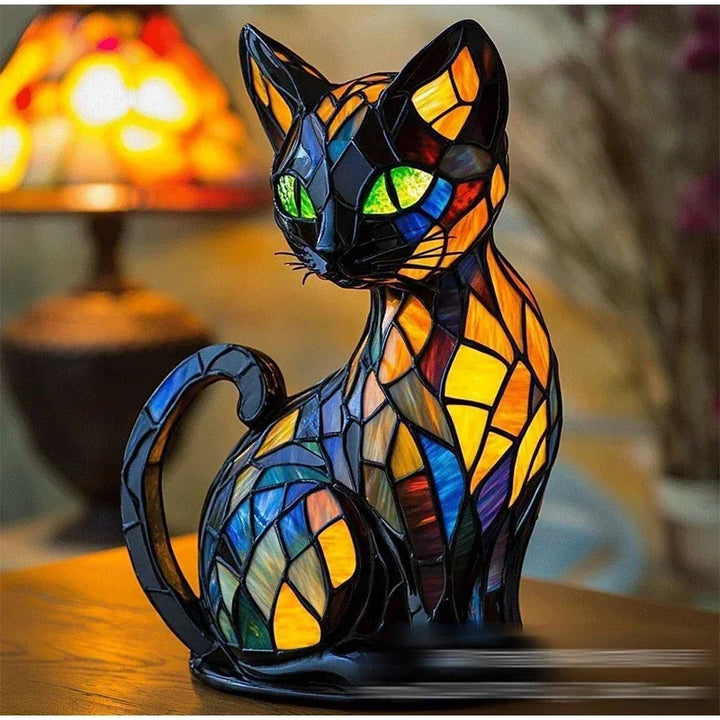 Stained Glass Style Cat Table Lamp in 15CM USB