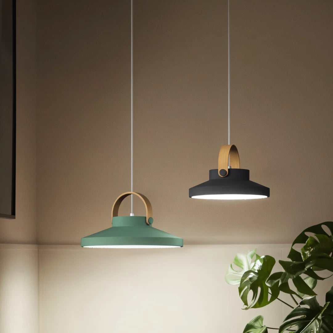 Scandinavian Pendant Light with Wood Handle