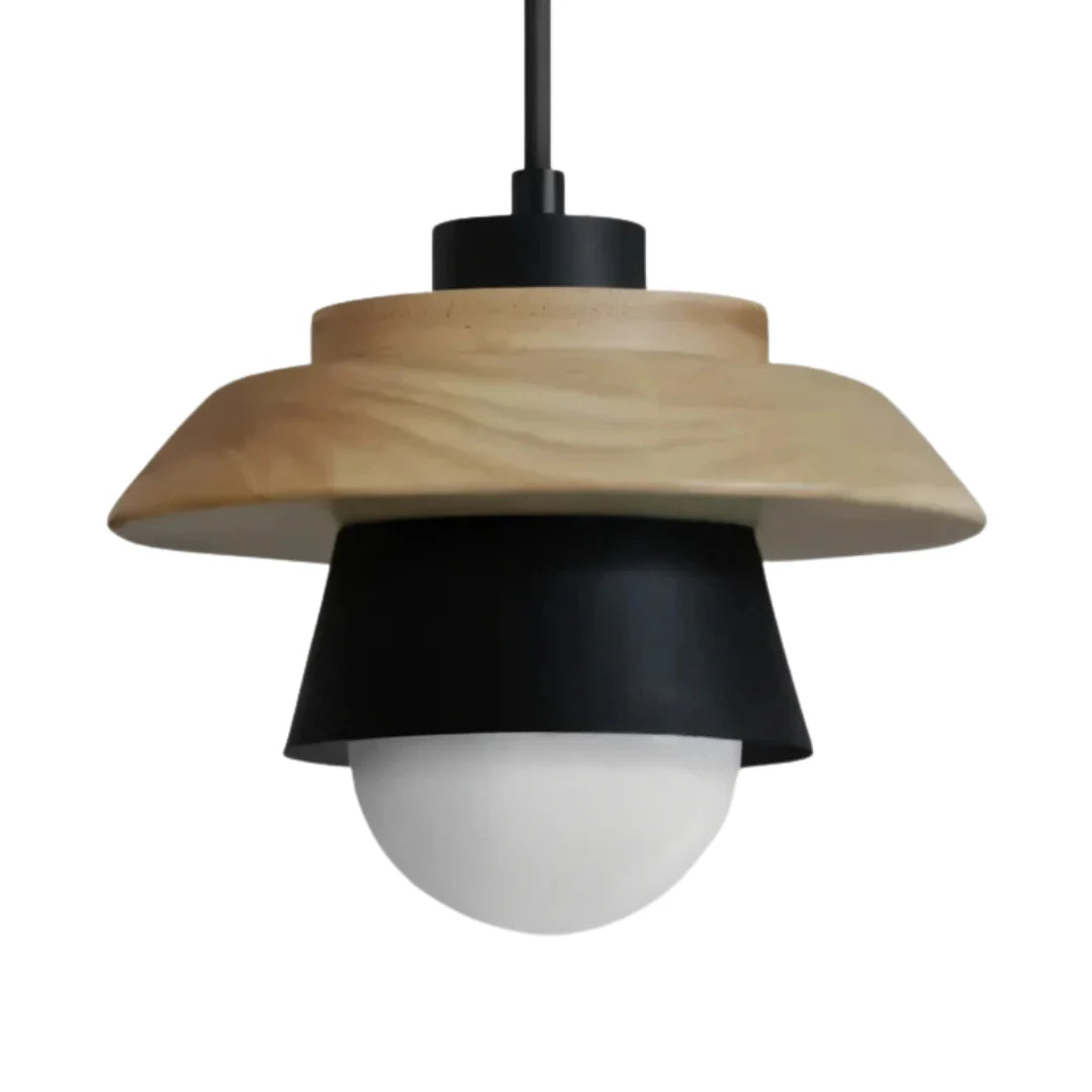 Wood and Metal Pendant Light in Black