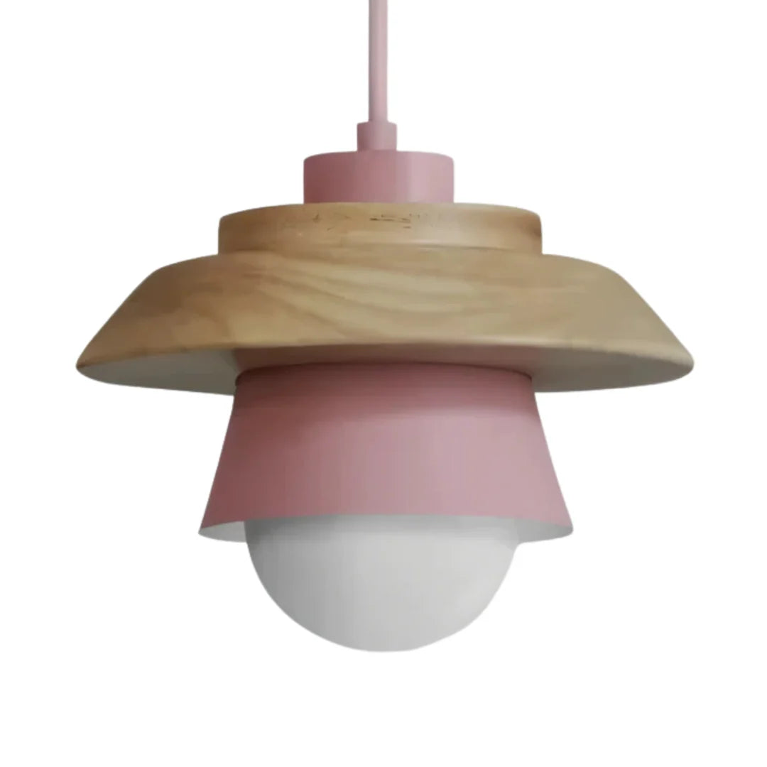 Wood and Metal Pendant Light in Pink