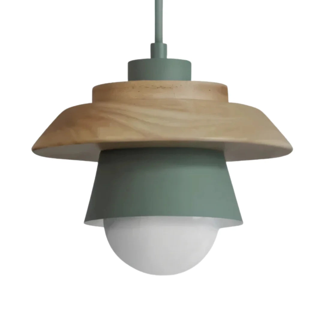 Wood and Metal Pendant Light in Green