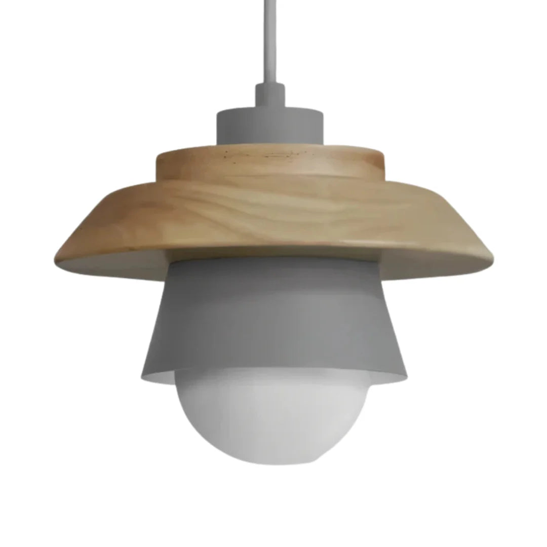 Wood and Metal Pendant Light in Gray