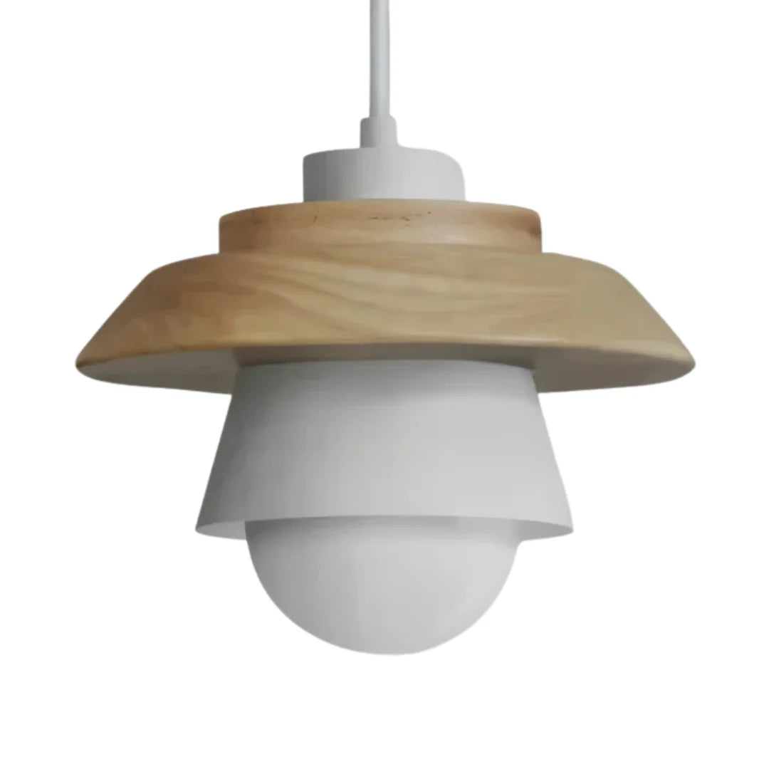 Wood and Metal Pendant Light in White