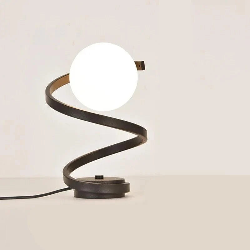 Spiral Table Lamp with Opal Glass Globe in Black