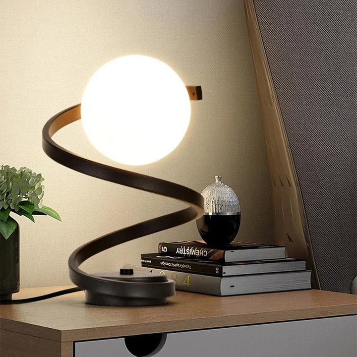 Spiral Table Lamp with Opal Glass Globe