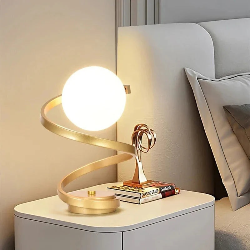 Spiral Table Lamp with Opal Glass Globe - View 2