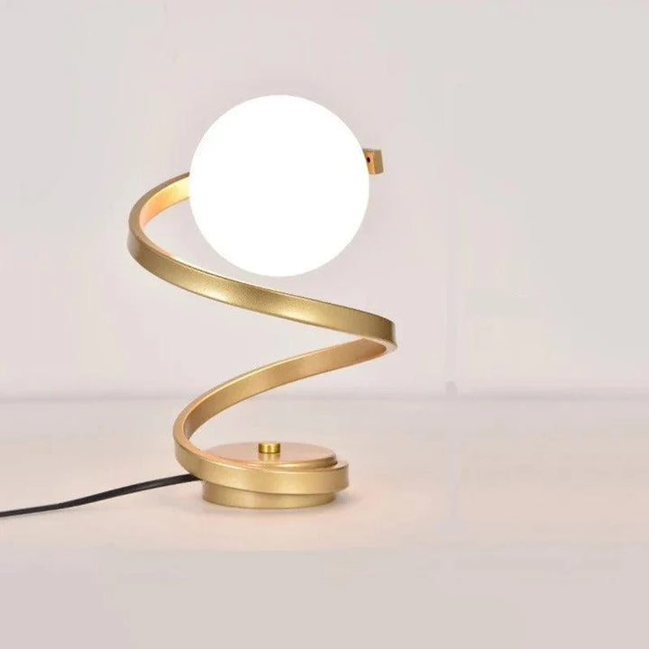 Spiral Table Lamp with Opal Glass Globe in Gold