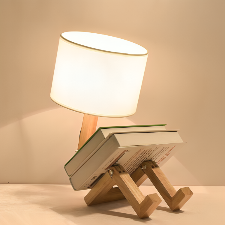 Scandinavian White Wooden Reading Lamp with Adjustable Head and Integrated Shelf - Bedside Light for Reading 0