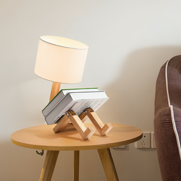 Scandinavian White Wooden Reading Lamp with Adjustable Head and Integrated Shelf - Bedside Light for Reading 1