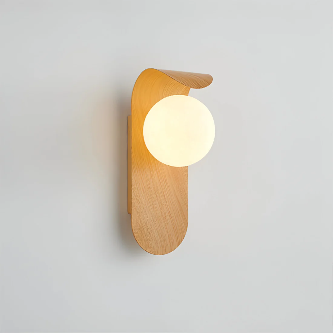Scandinavian Wood Globe Wall Sconce - LED Minimalist Wall Lamp for Ambient Lighting in Living Room and Bedroom 0