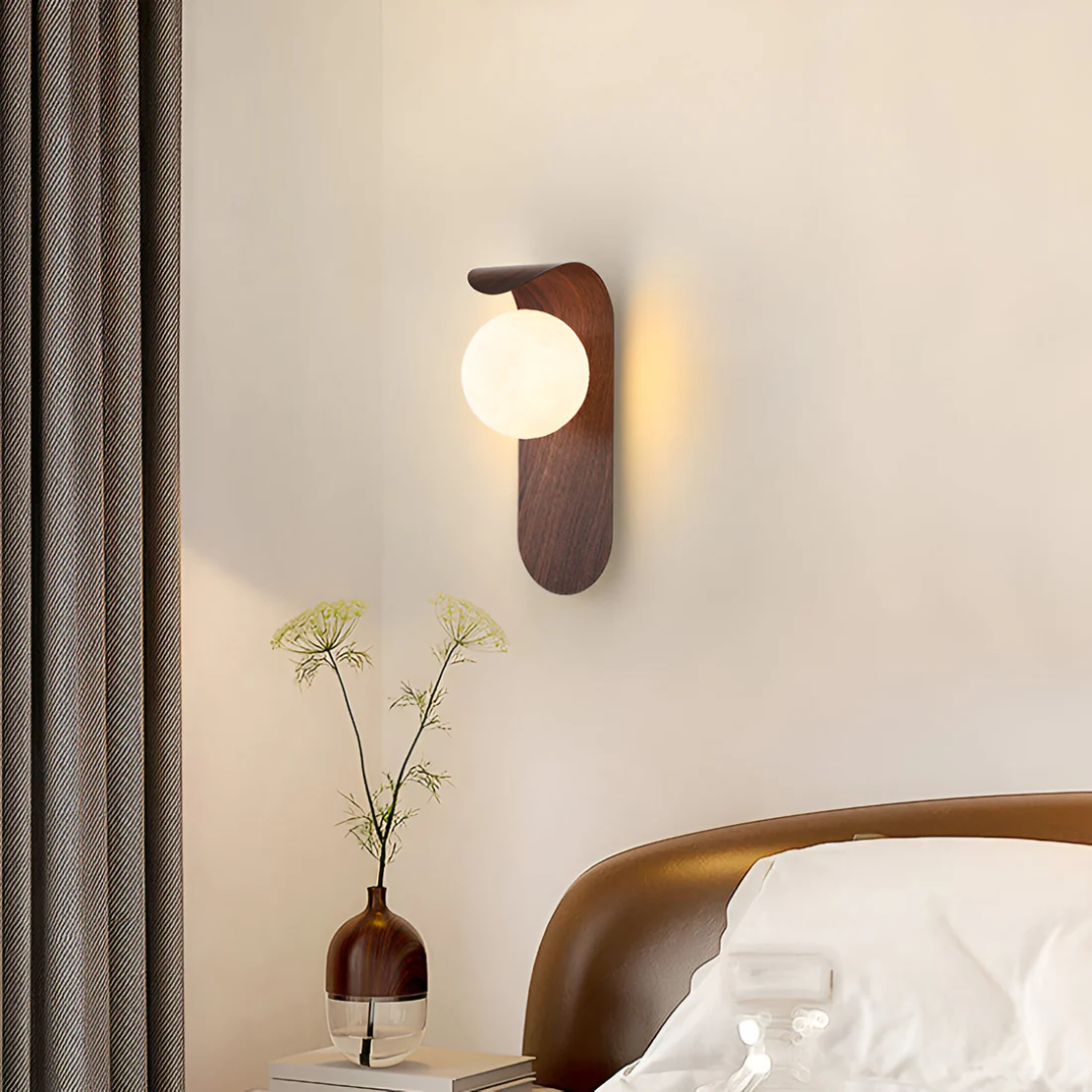 Scandinavian Wood Globe Wall Sconce - LED Minimalist Wall Lamp for Ambient Lighting in Living Room and Bedroom 2