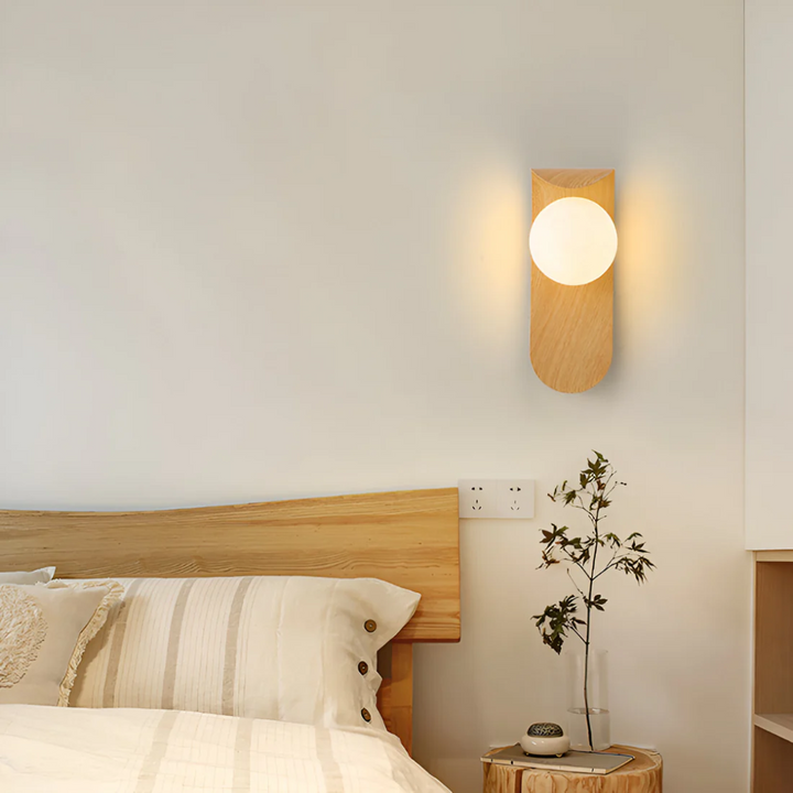 Scandinavian Wood Globe Wall Sconce - LED Minimalist Wall Lamp for Ambient Lighting in Living Room and Bedroom 3