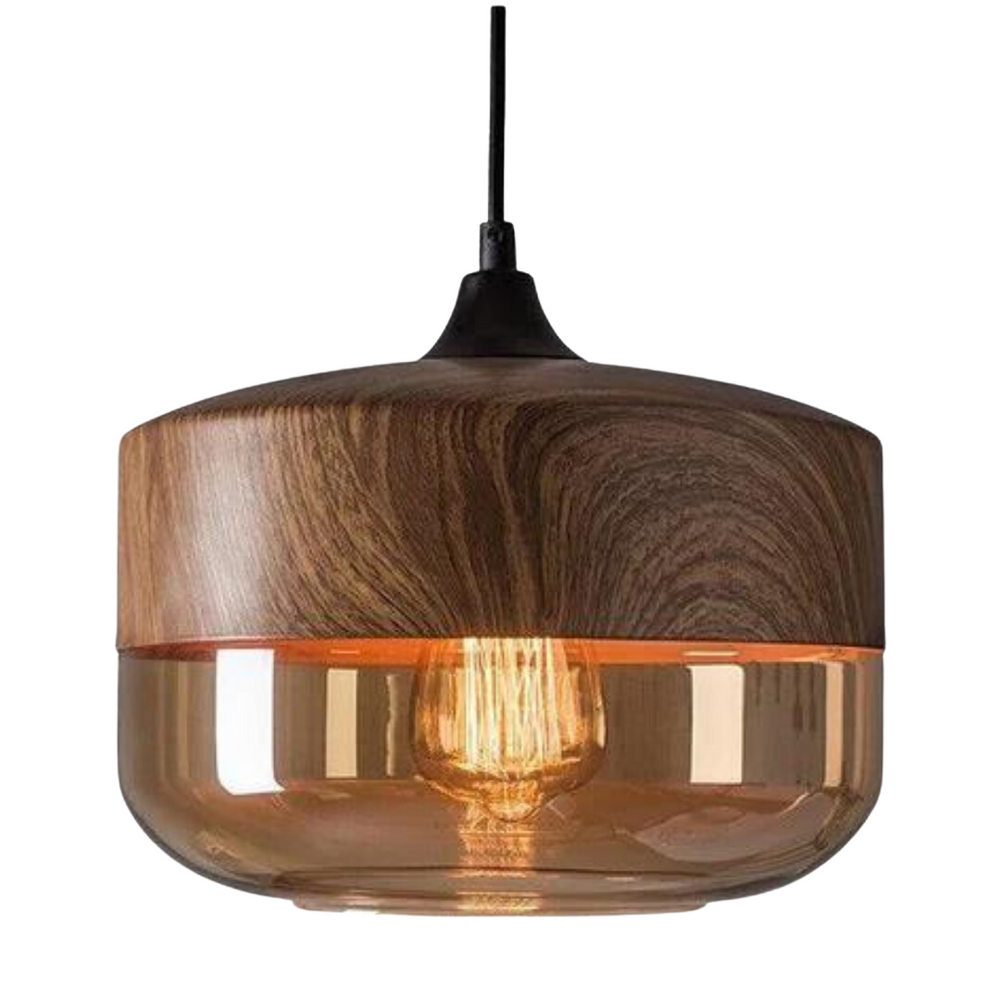 Scandinavian Wooden Ceiling Lamp with Tinted Glass - Adjustable Height Design 1