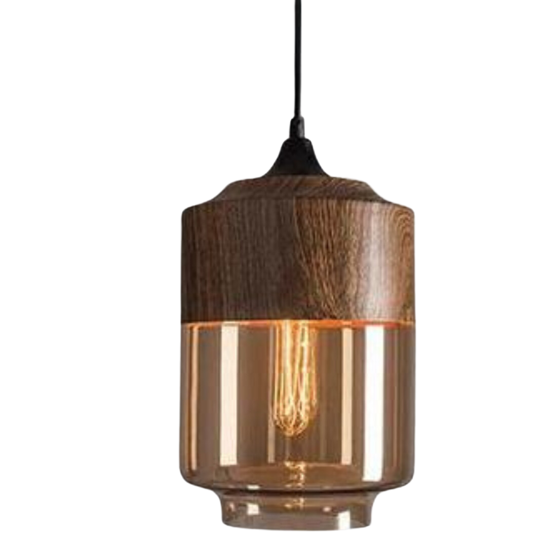 Scandinavian Wooden Ceiling Lamp with Tinted Glass - Adjustable Height Design 2