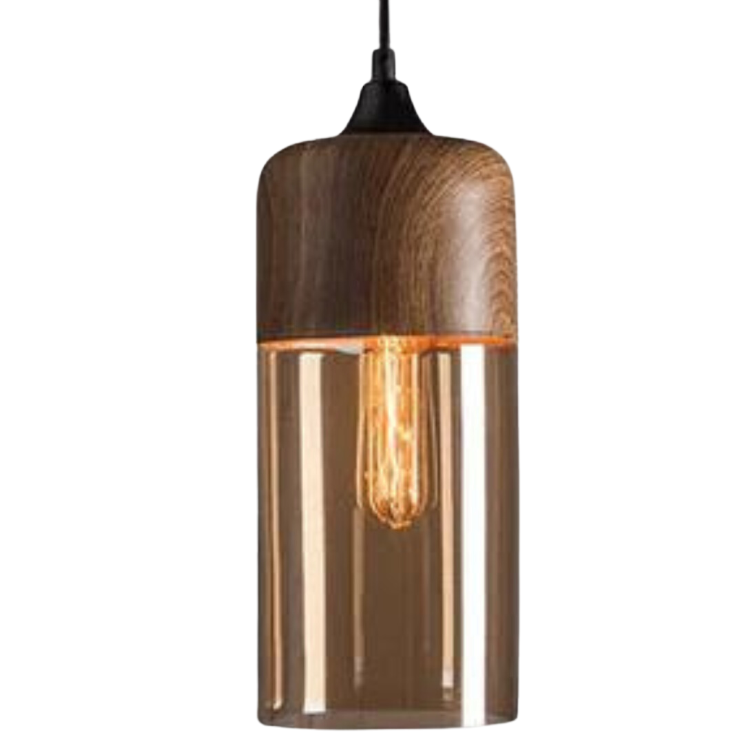 Scandinavian Wooden Ceiling Lamp with Tinted Glass - Adjustable Height Design 3