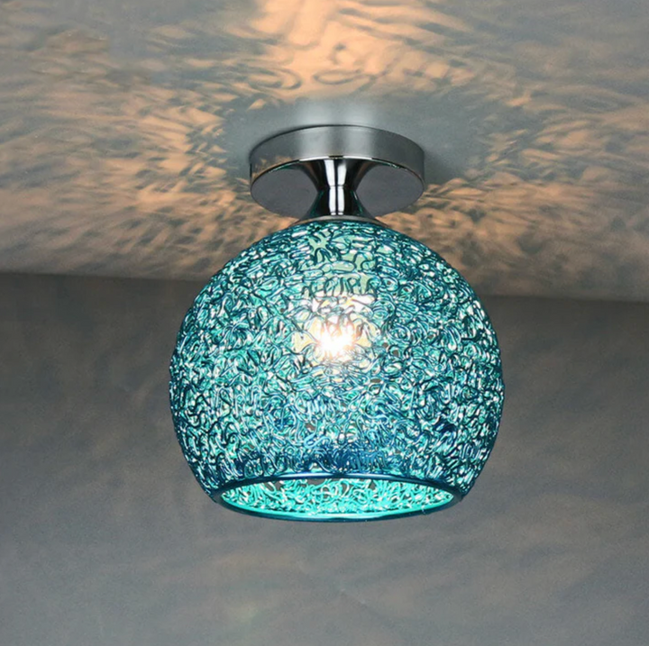 Metal Globe Ceiling Light in Blue