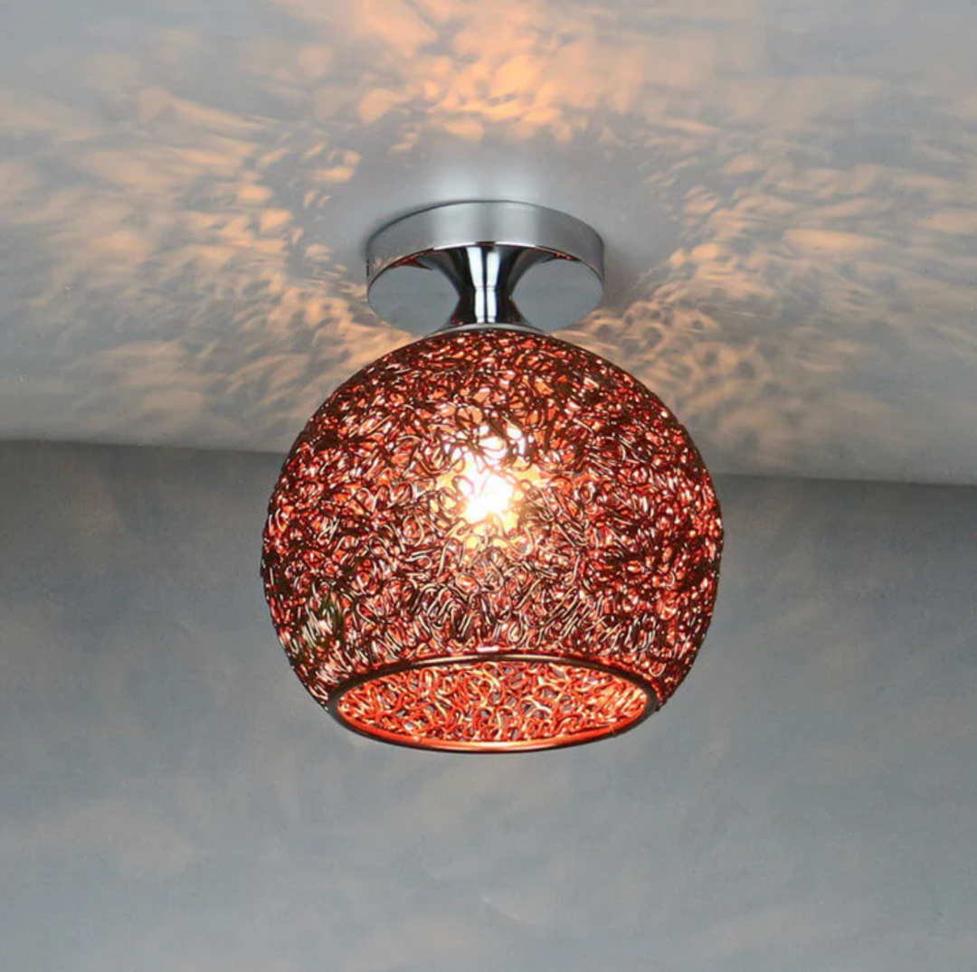 Metal Globe Ceiling Light in Red