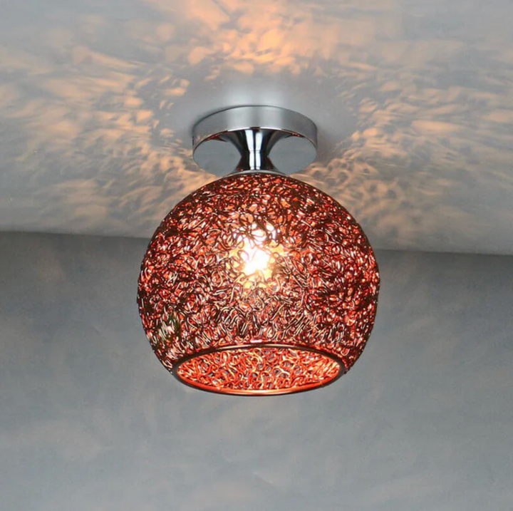 Metal Globe Ceiling Light in Red