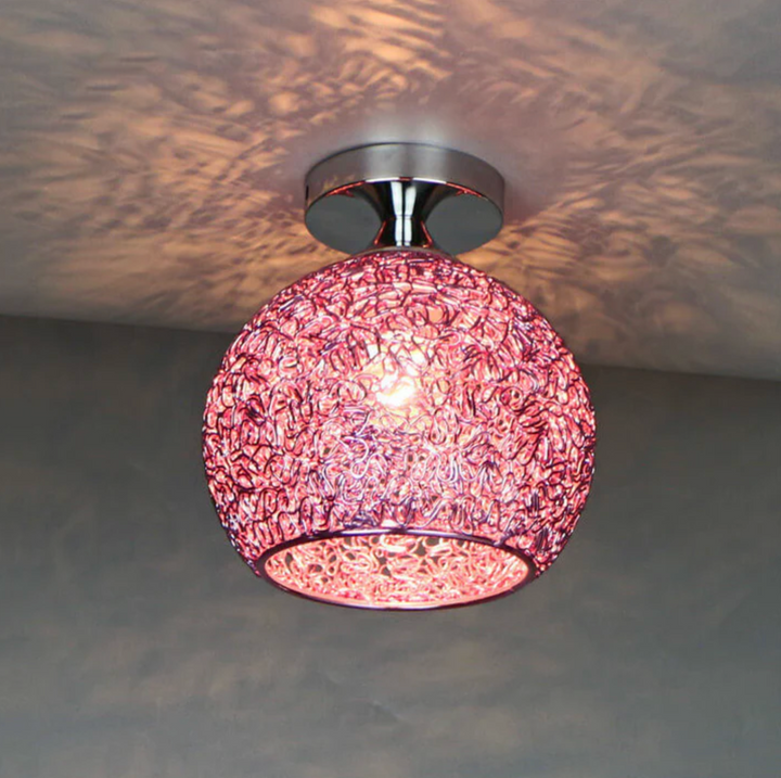 Metal Globe Ceiling Light in Pink