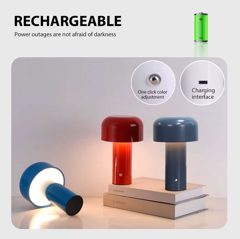 Portable LED Mushroom Table Lamp Touch Control Rechargeable