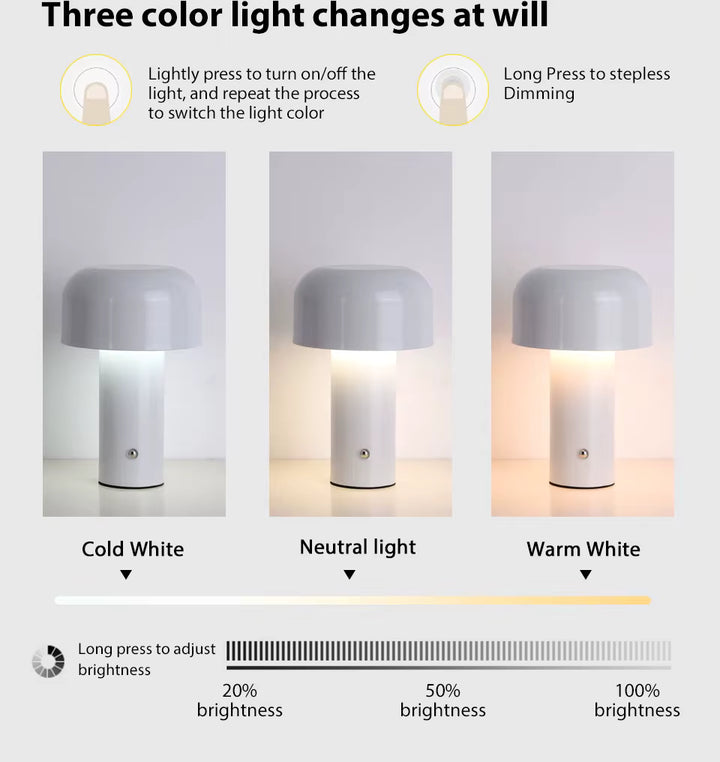 Portable LED Mushroom Table Lamp Touch Control Rechargeable