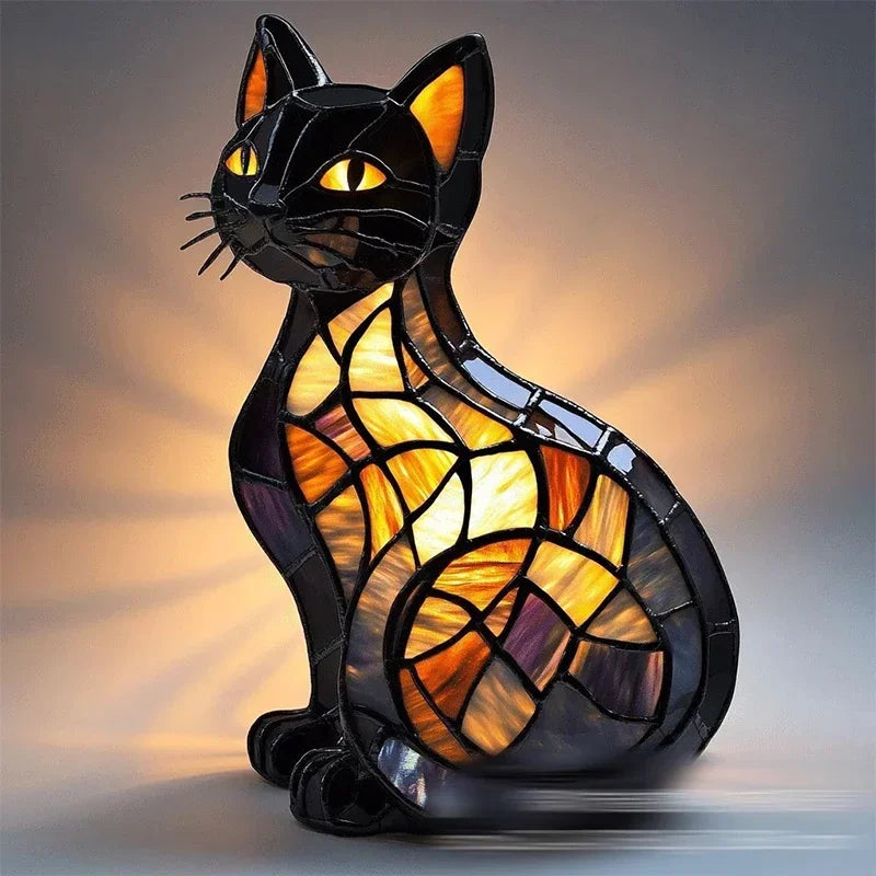 Stained Glass Style Cat Table Lamp