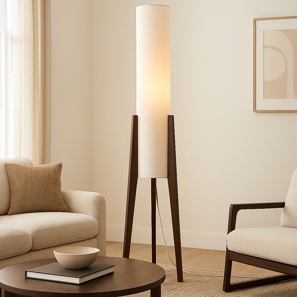 Solid Walnut Floor Lamp: Mid-Century Fabric Design – Eldrane
