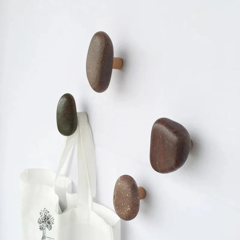 Stone and Wood Wall Hooks Set of 4 in Default