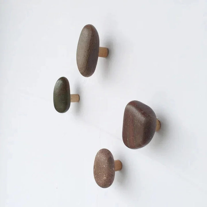 Stone and Wood Wall Hooks Set of 4
