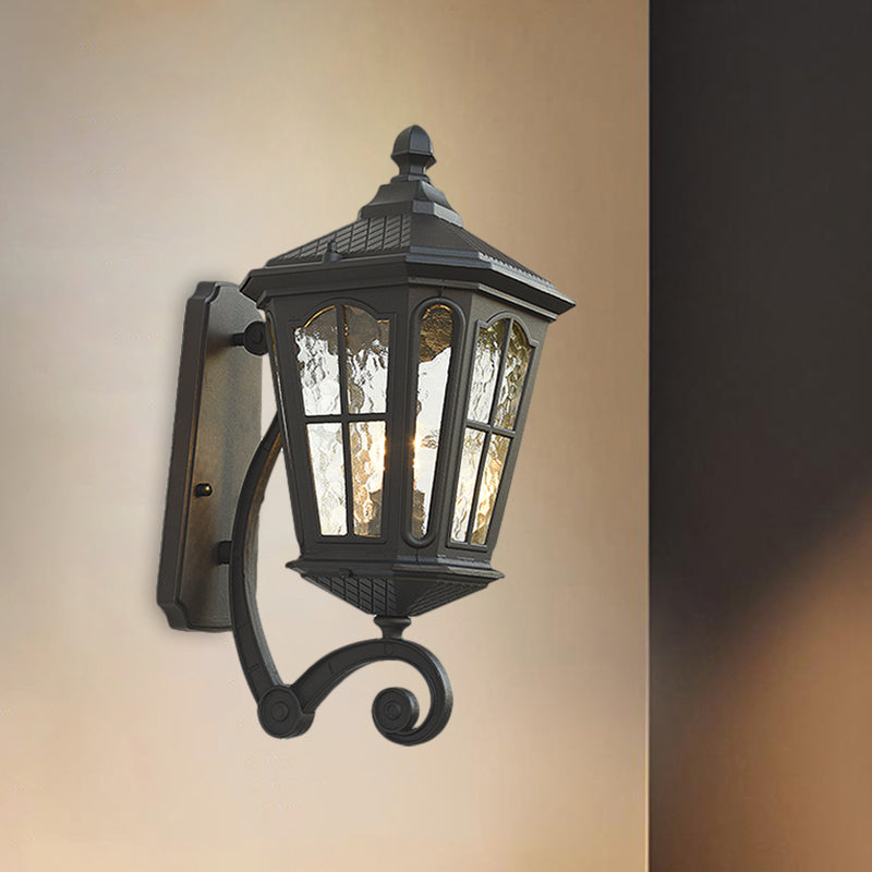 Traditional Outdoor Wall Lantern with Dimpled Glass - Black or Brass Finish 2