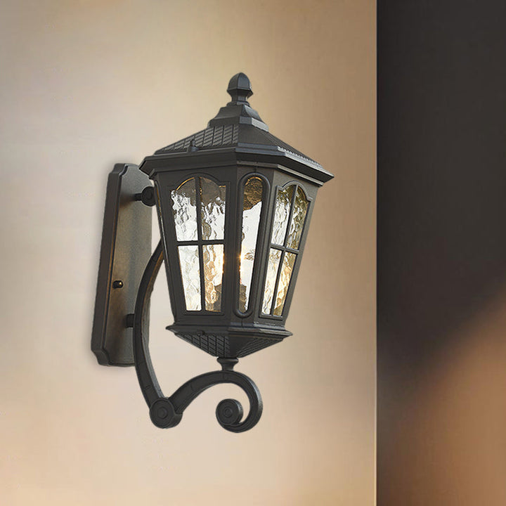Traditional Outdoor Wall Lantern with Dimpled Glass - Black or Brass Finish 2