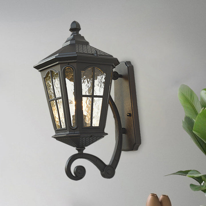 Traditional Outdoor Wall Lantern with Dimpled Glass - Black or Brass Finish 3