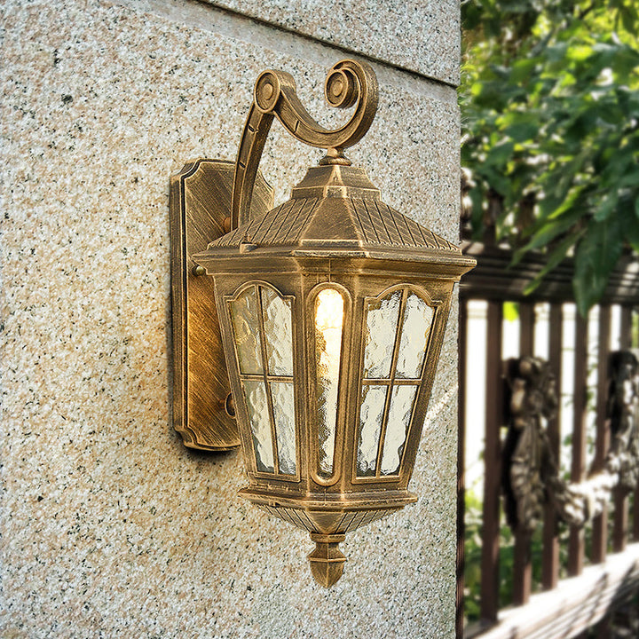 Traditional Outdoor Wall Lantern with Dimpled Glass - Black or Brass Finish 4