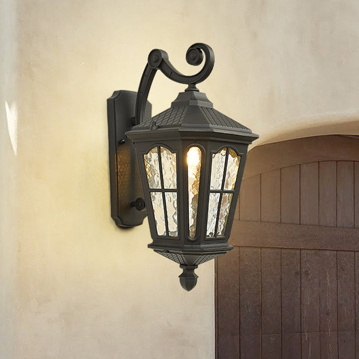 Traditional Outdoor Wall Lantern with Dimpled Glass - Black or Brass Finish 6