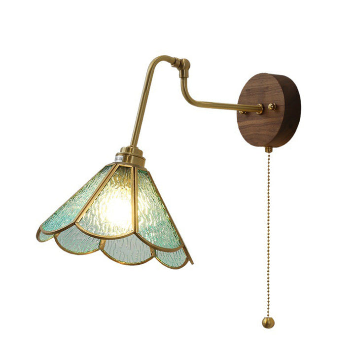 Vintage Brass and Glass Wall Sconce with Fluted Shade and Pull Chain Switch - Elegant Indoor Lighting 4