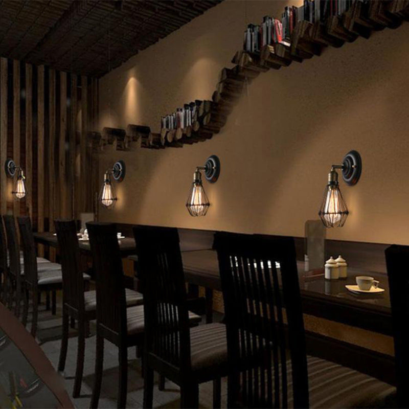 Vintage Industrial Brass Cage Wall Light - Rustic Wall Sconce for Dining Room and Bedroom 2