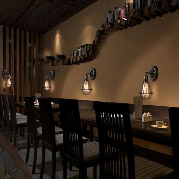 Vintage Industrial Brass Cage Wall Light - Rustic Wall Sconce for Dining Room and Bedroom 2