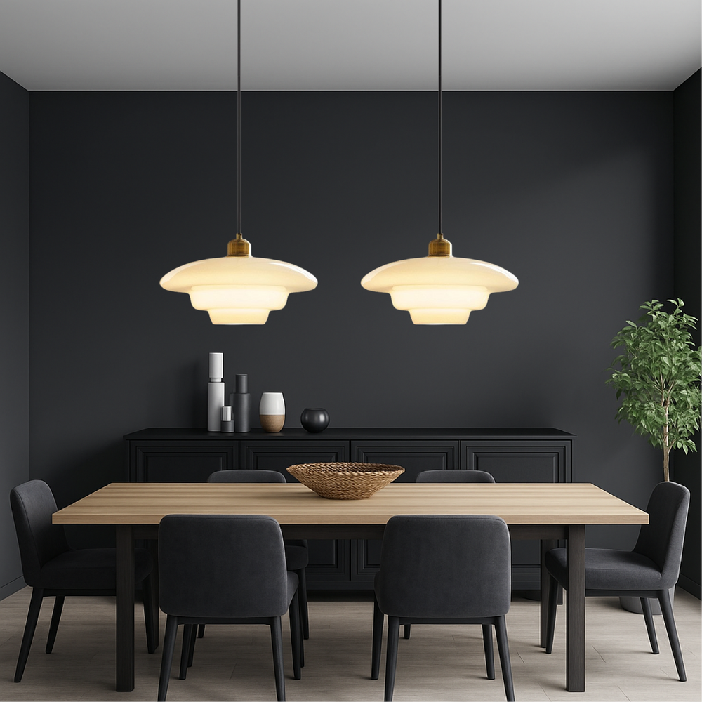 Vintage Milky Glass Pendant Light in Style A: 30 x 12 cm