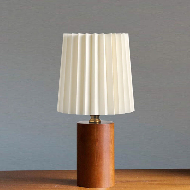 Vintage Pleated Table Lamp with Wooden Base - Elegant Bedside Lighting 0