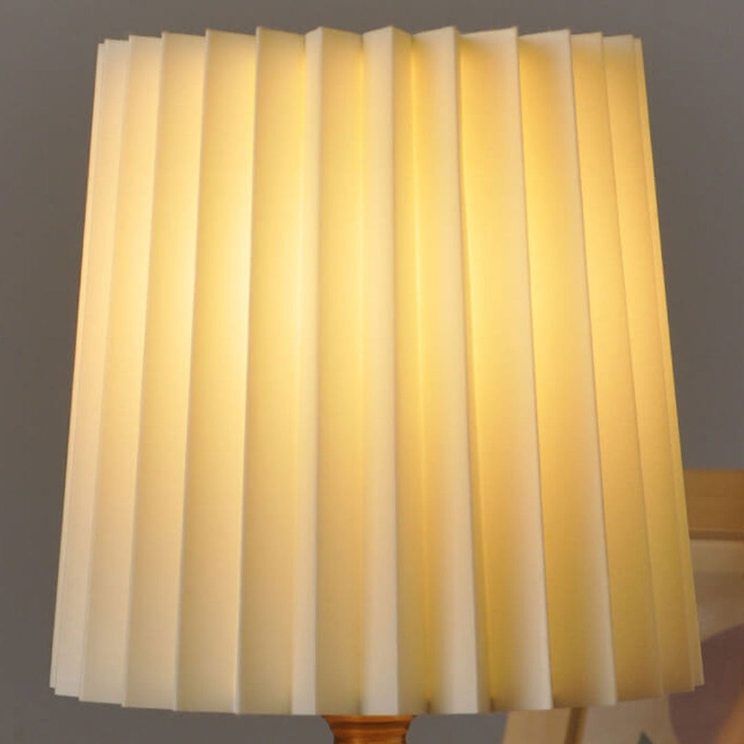 Vintage Pleated Table Lamp with Wooden Base - Elegant Bedside Lighting 5