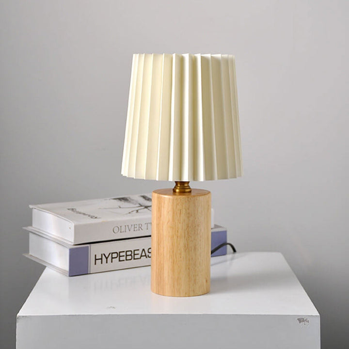 Vintage Pleated Table Lamp with Wooden Base - Elegant Bedside Lighting 9