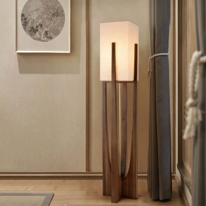 Wabi Sabi Floor Lamp with Fabric Shade and Wooden Base - LED Lighting for Living Room and Bedroom 2
